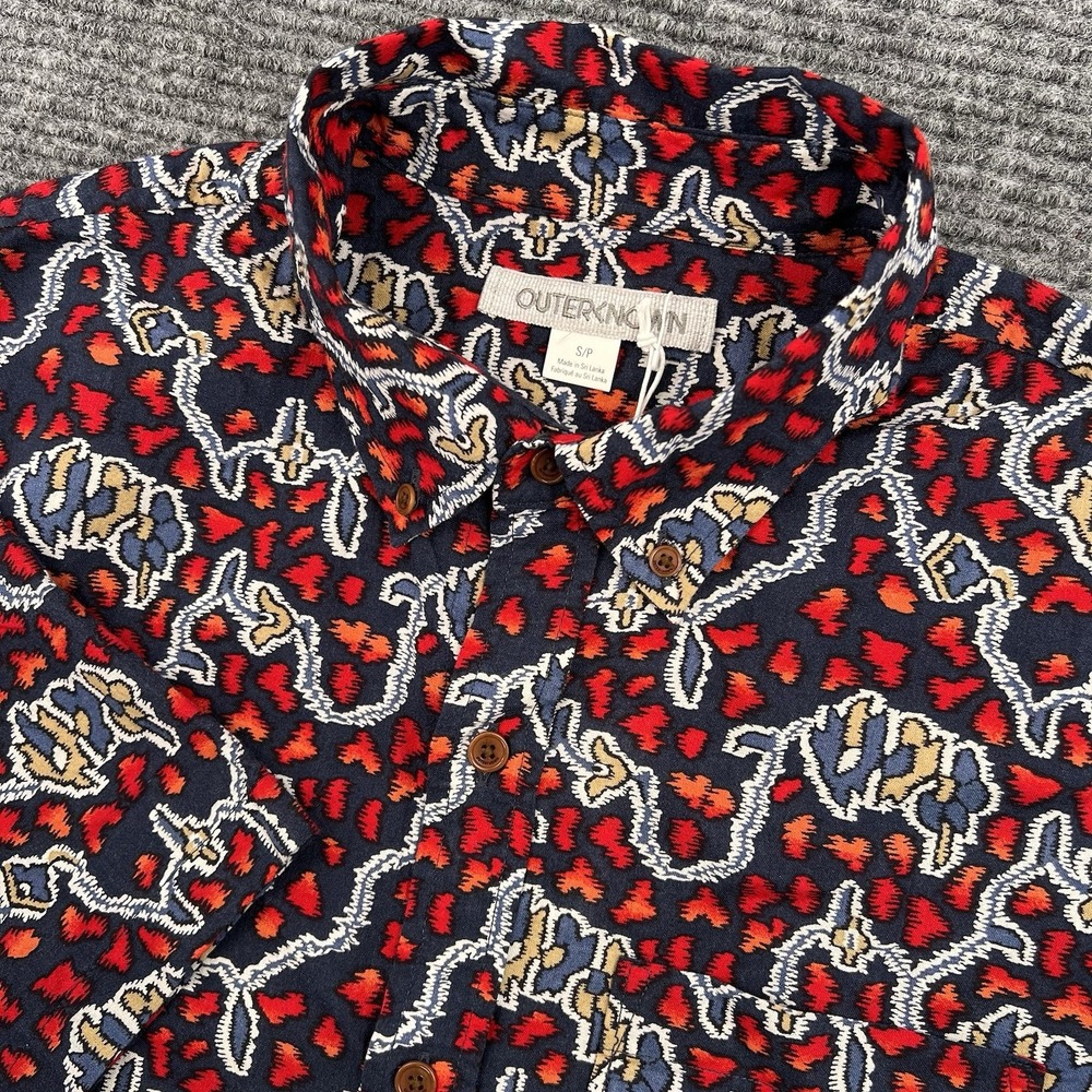Outerknown Studio S/S Button Up Shirt Men's Small  Organic Indigo Floral NWT $98